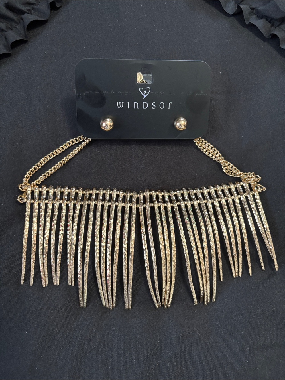 Gold statement necklace and studs set